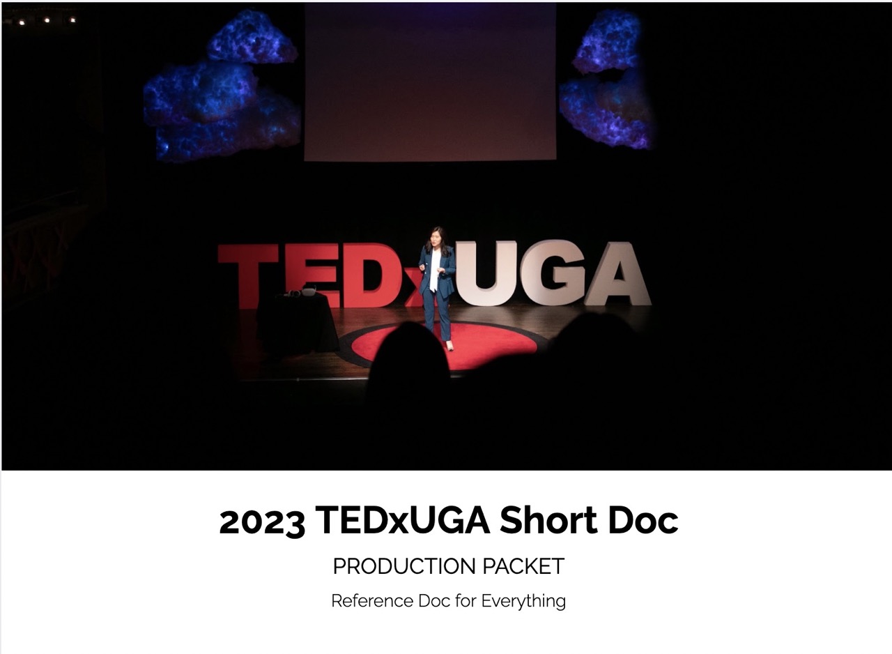 Front page of a production packet for the TEDxUGA short doc
